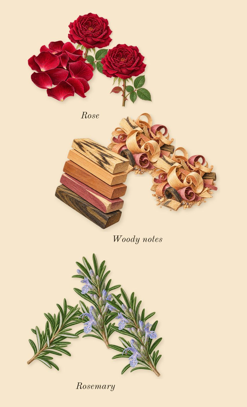 Eros Flame, heart: Rosemary, Woody notes, Rose