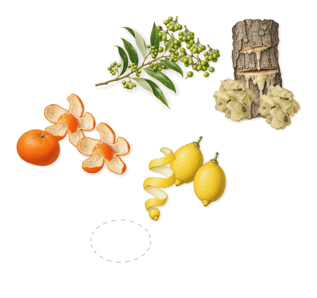 Eros, when you spray it: Lemon, Mandarin, Litsea, Elemi, Black pepper, madagascar
