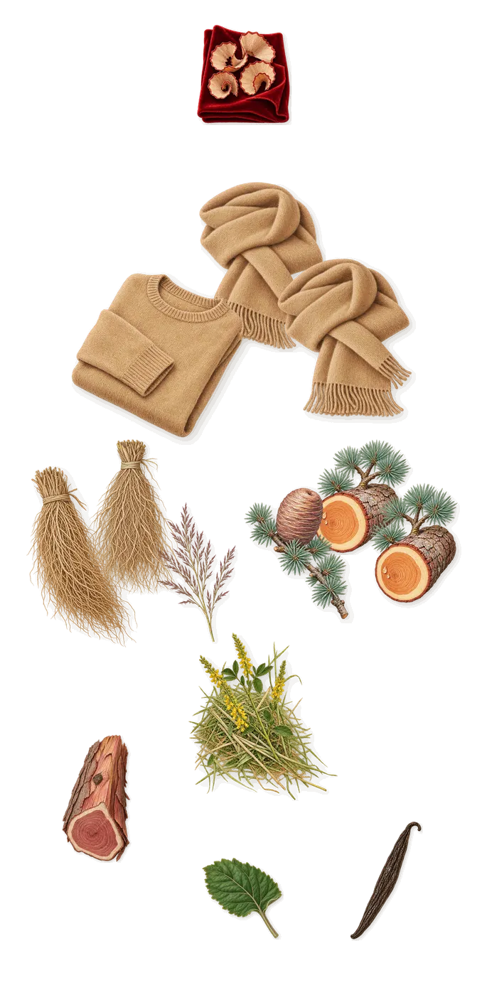 Rose Flamboyante, what stays: Cedar, Vetiver, Musk, Patchouli, Virginia cedar, Iso E Super (pencil shavings on velvet), Vanillin (vanilla), Coumarin (new-mown hay)
