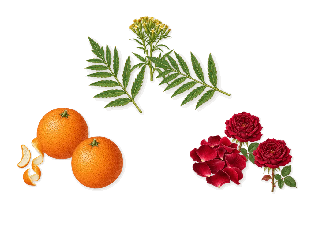 Vanille Rouge, when you spray it: Rose, Marigold, Sweet orange