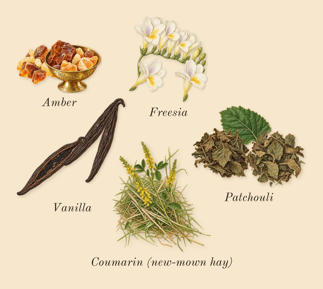 Flowerbomb, dry-down: Freesia, Amber, Patchouli, Vanilla, Coumarin (new-mown hay)