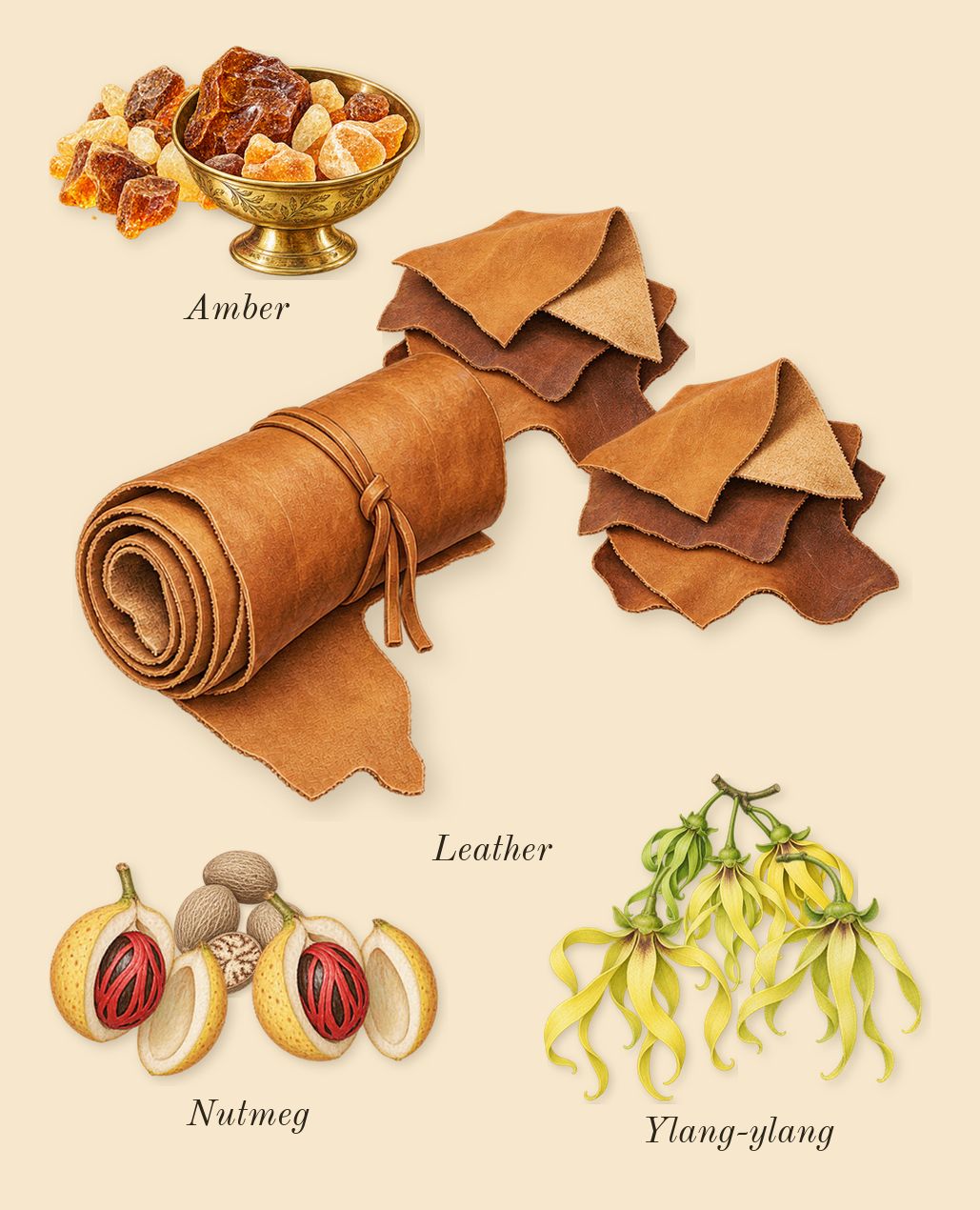 Opera, heart: Leather, Amber, Nutmeg, Ylang-ylang