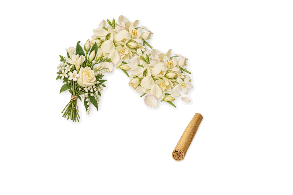 Black Opium Le Parfum, as it settles: White flowers, Cinnamal (cinnamon)