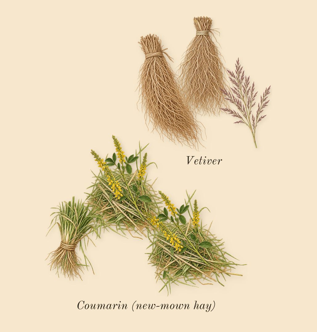 La Nuit de L'Homme, dry-down: Vetiver, Coumarin (new-mown hay)