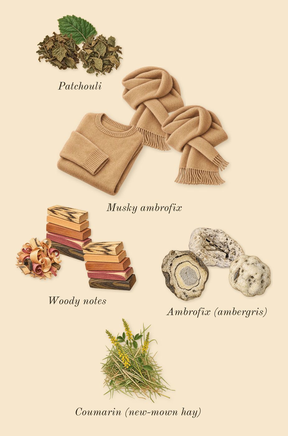 MYSLF, dry-down: Woody notes, Patchouli, Musky ambrofix, Ambrofix (ambergris), Coumarin (new-mown hay)