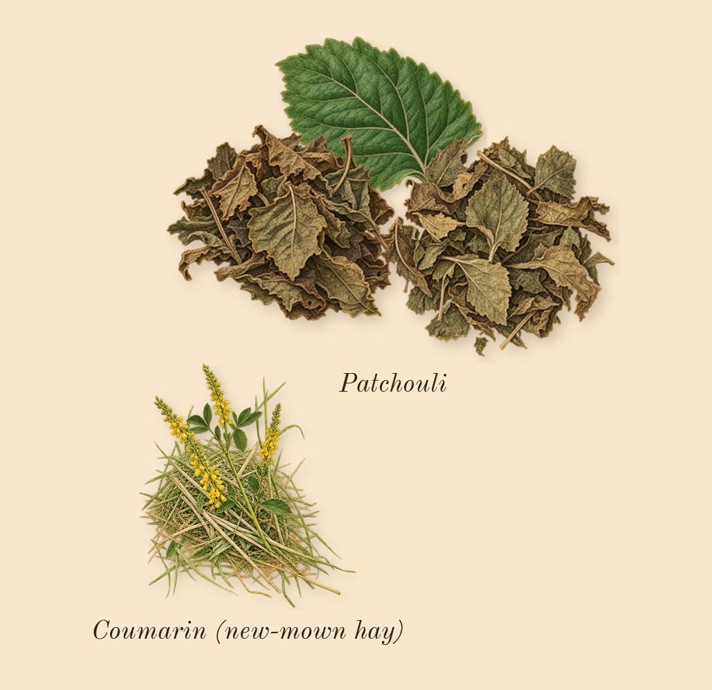Y Intense, dry-down: Patchouli, Coumarin (new-mown hay)