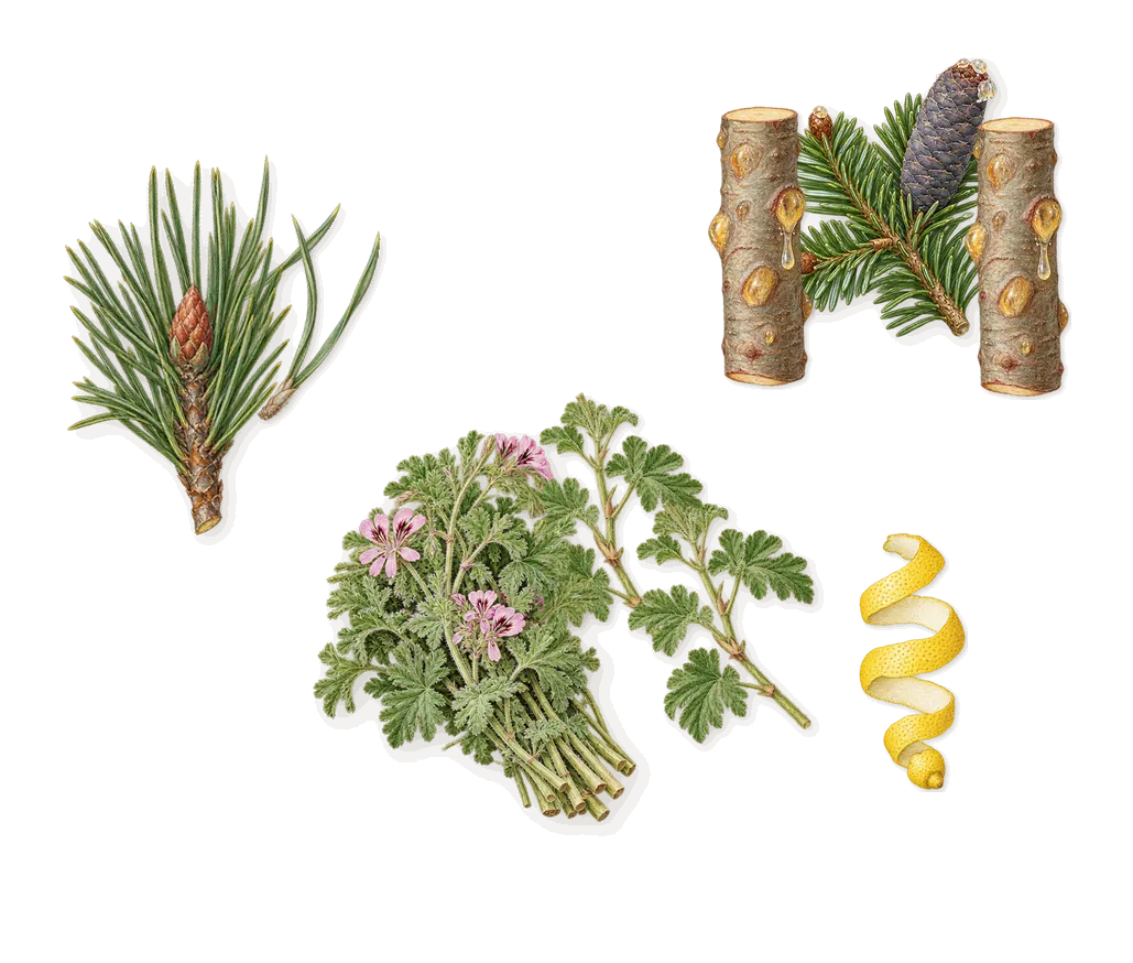 Y Le Parfum, when you spray it: Geranium, Pine, Fir balsam, Citral (lemon)